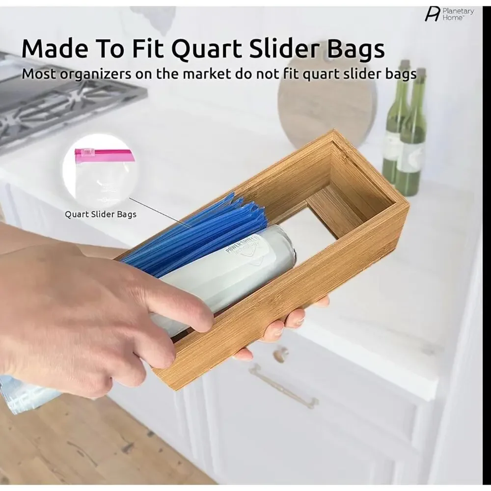 Premium Bamboo Kitchen Drawer Customizable Baggie Organizers Ziplock New